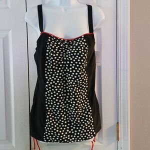 Cyn & Luca Plus Black and White Polka Dot Tankini Top Sz 18